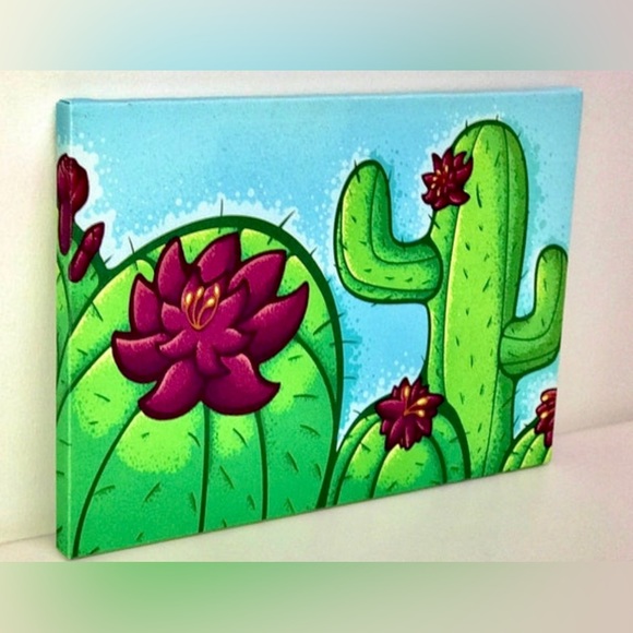 Modern Urban Pop Art Stretched Canvas Acrylic PURPLE FLOWER CACTUS Painting - Picture 10 of 10